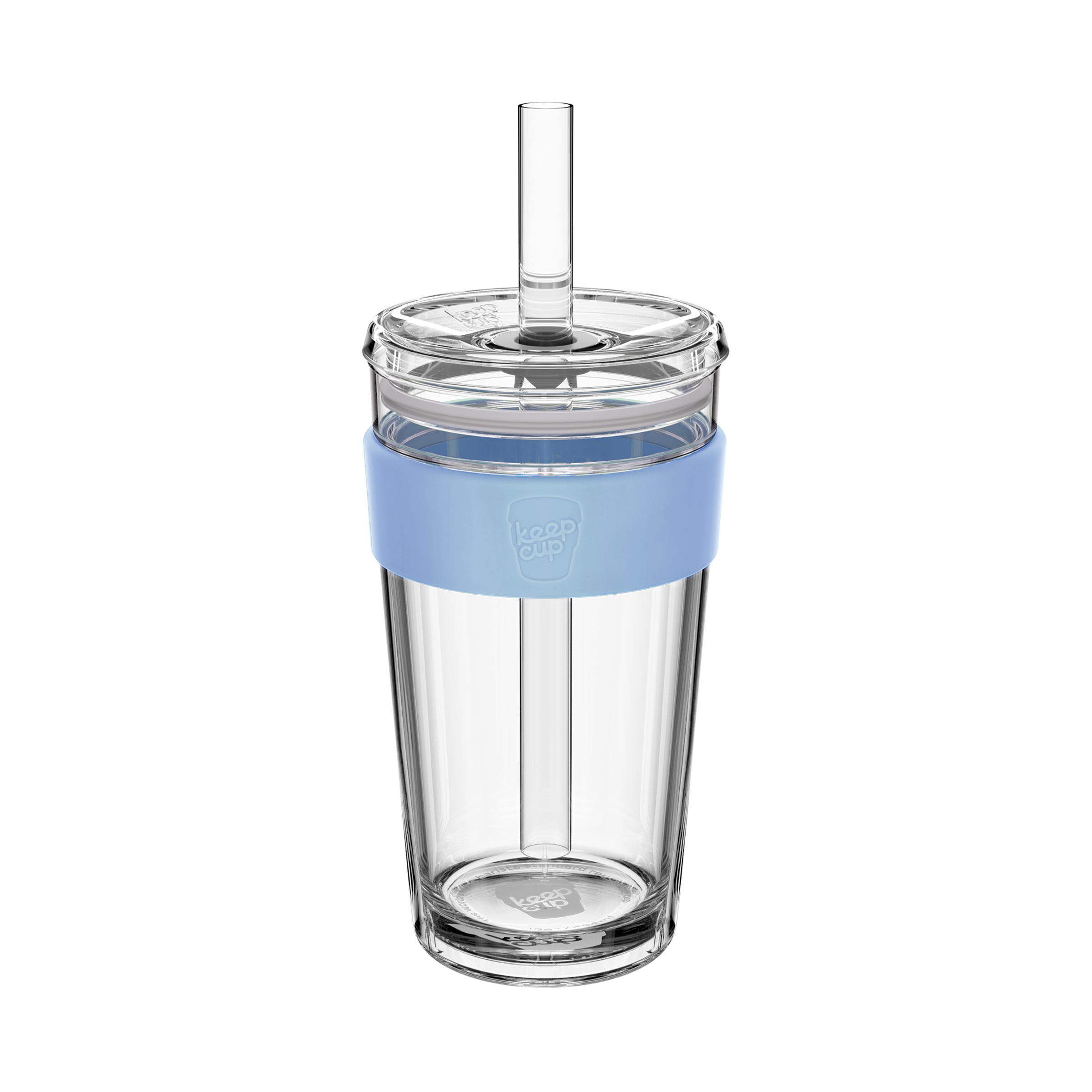 16oz double-walled straw cup with orchid band and boba straw on a transparent background