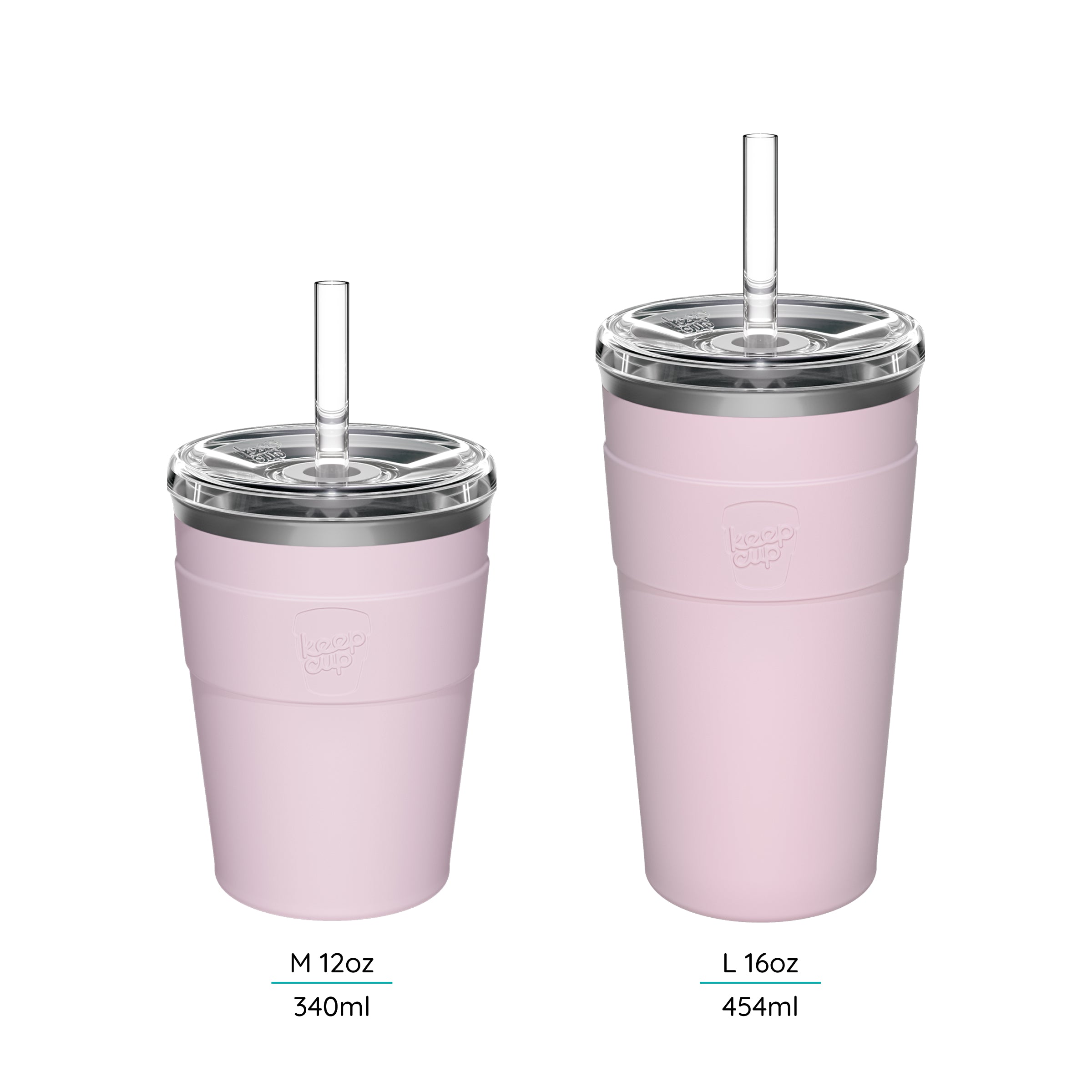 Cold Cup Thermal's with straws and lids on a white background featuring the M 12oz and L 16oz size