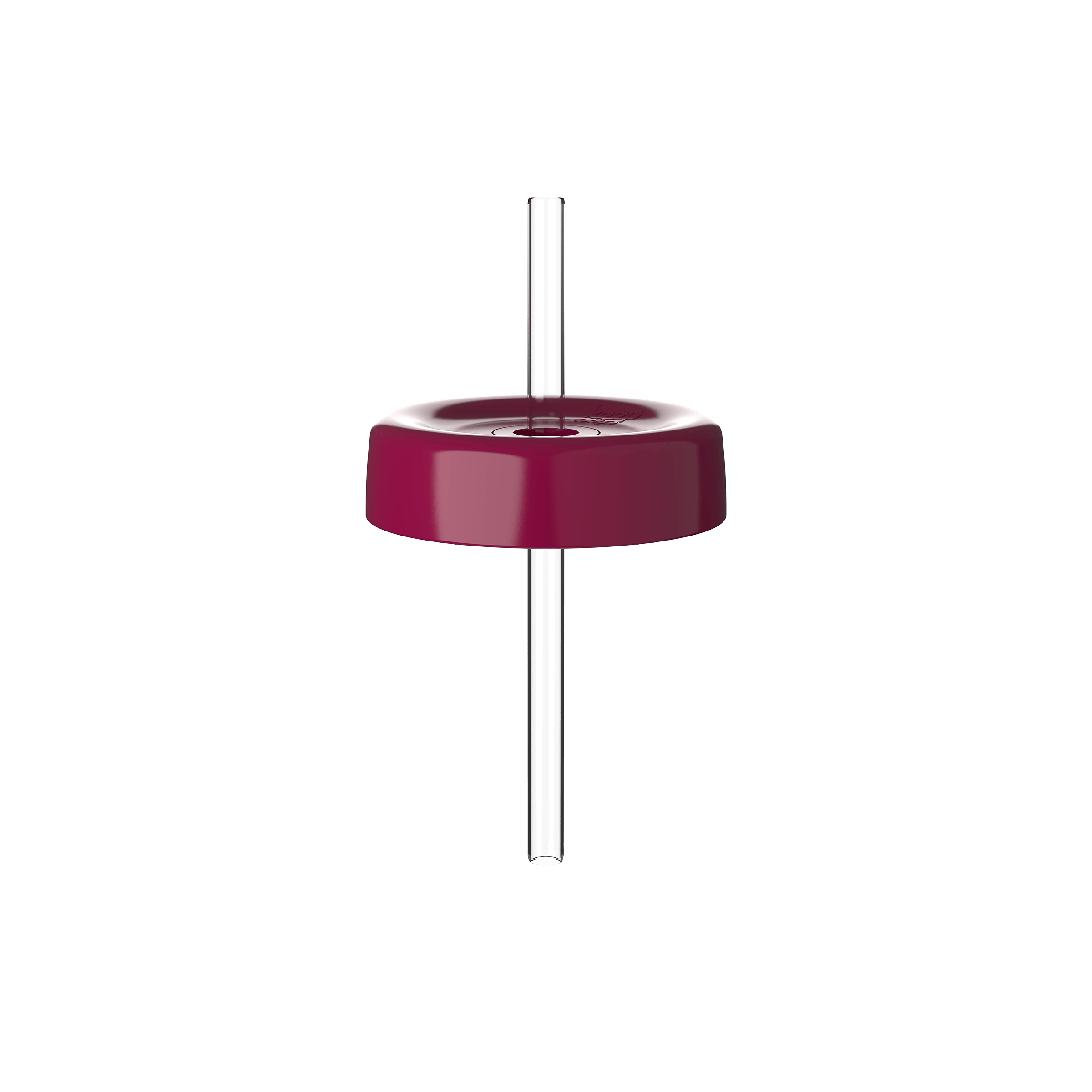 KeepCup Commuter Coffee Straw Lid in deep magenta colour, shown from a slightly elevated angle with a clear reusable straw inserted through the centre hole, displayed against a plain white background.