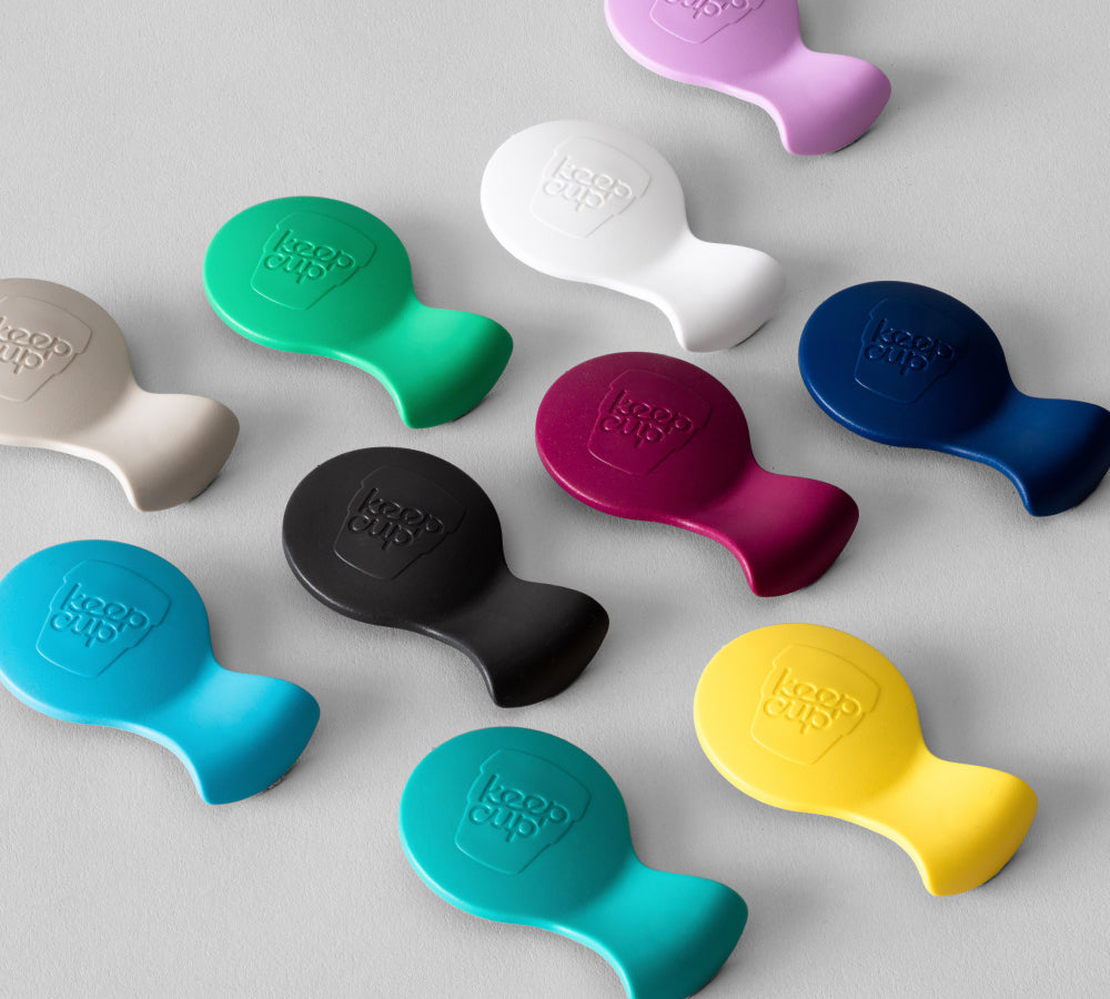 Flatlay of multicolour KeepCup plugs