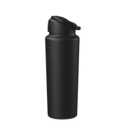 Black water bottle with a flip lid on a transparent background