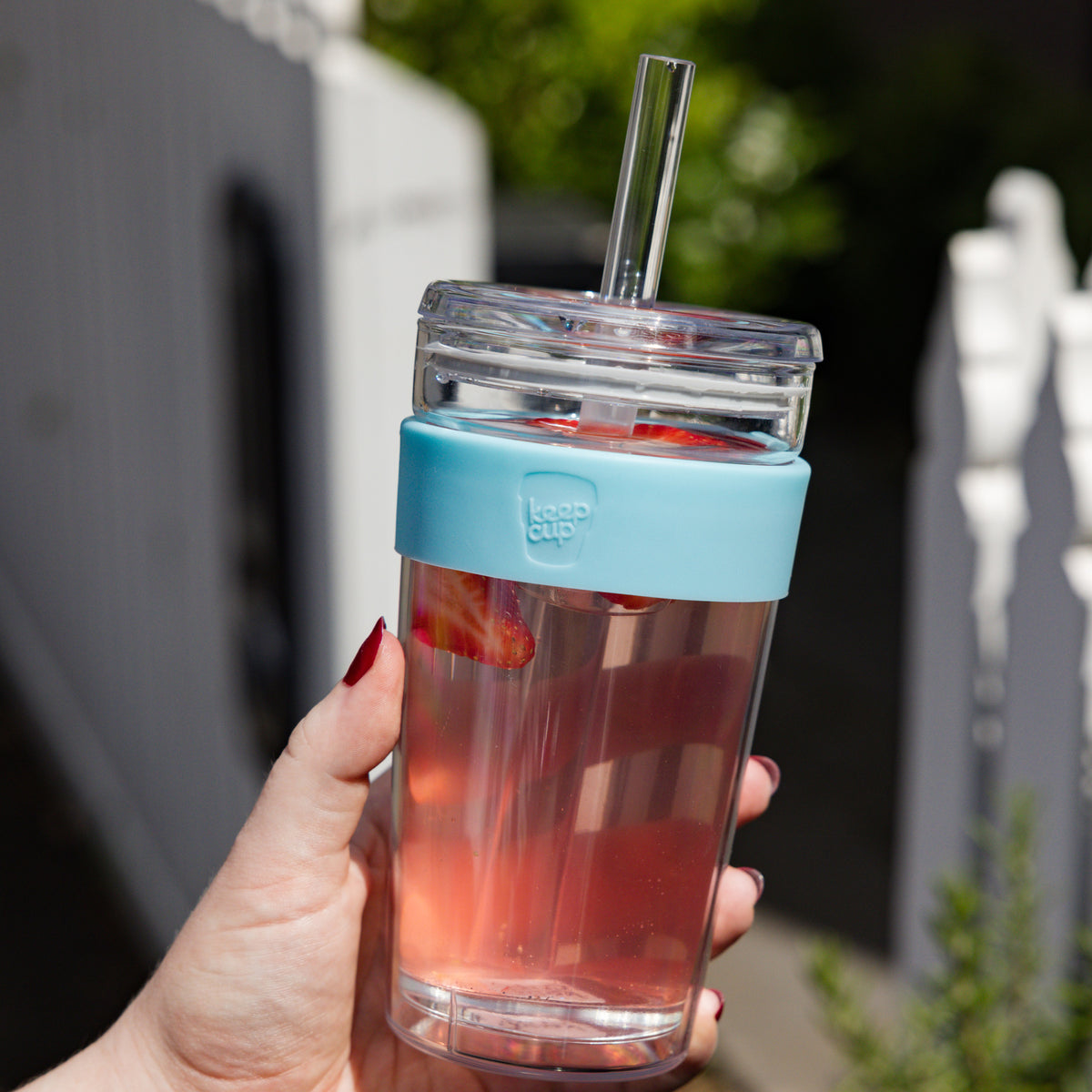 KeepCup Cold Cup - Longplay dubbelwandige glazen ijskoffie beker met deksel en rietje - 16oz (454ml) - Krijt