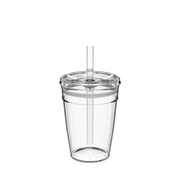 Clear Cold Cup Original M 12oz tumbler with matching lid and reusable coffee straw, shown empty against a white background to display the transparent design and components.