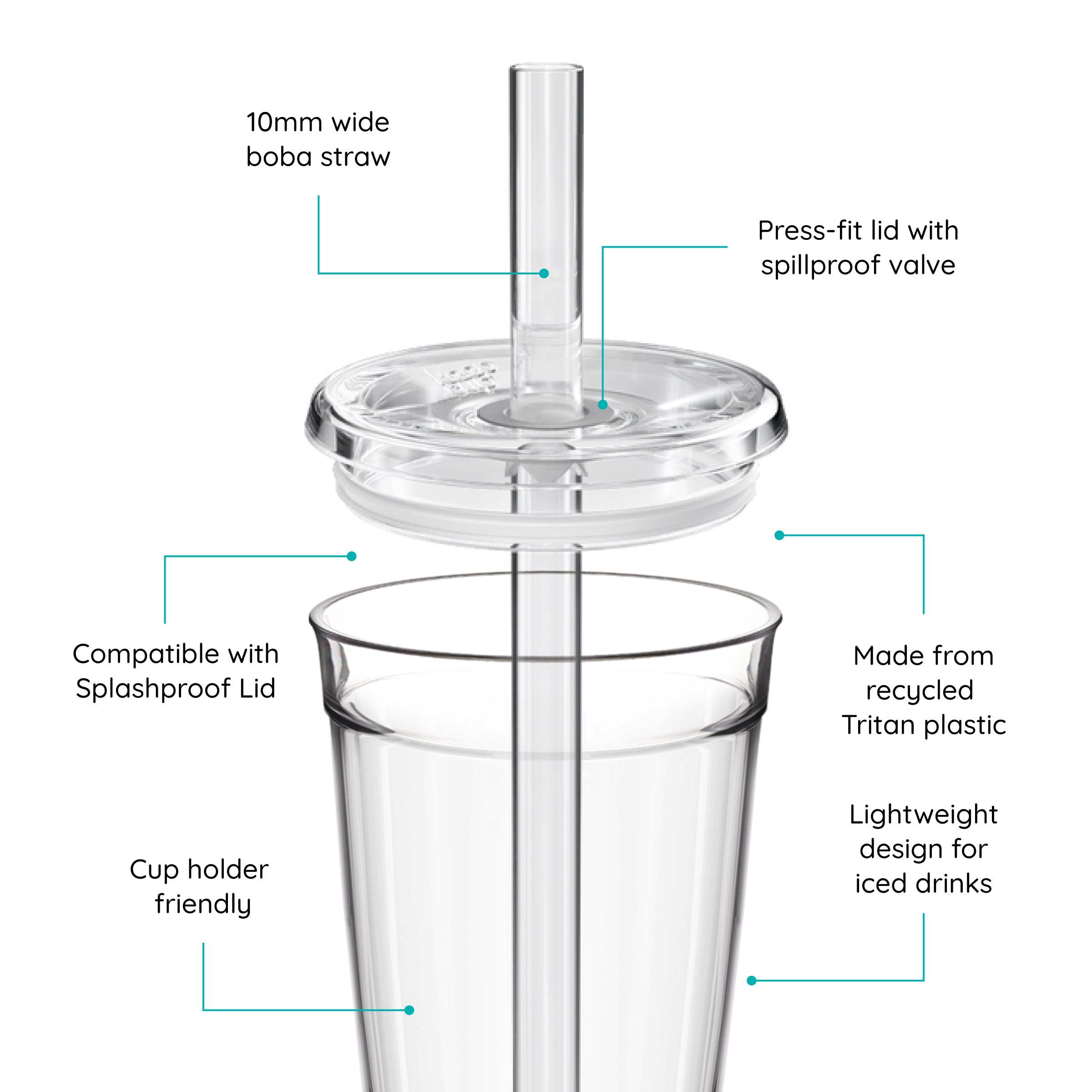 Original Cold Cup with lid and Boba straw, featuring text labels on a white background