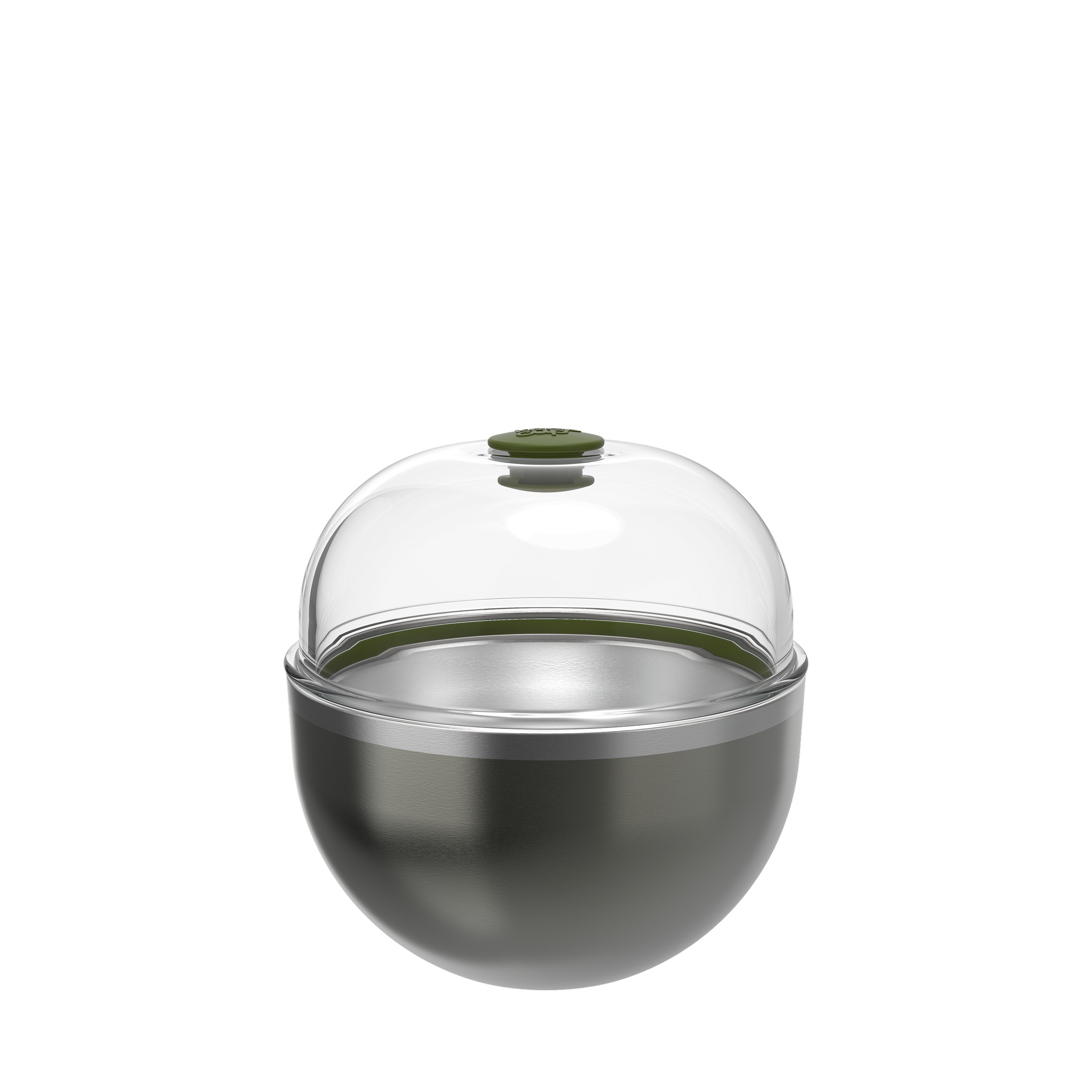 KeepCup Go Bowl Luxe in Nitro Pine, featuring a dark metallic green stainless steel base with a clear domed lid and olive green silicone knob, shown against a white background.