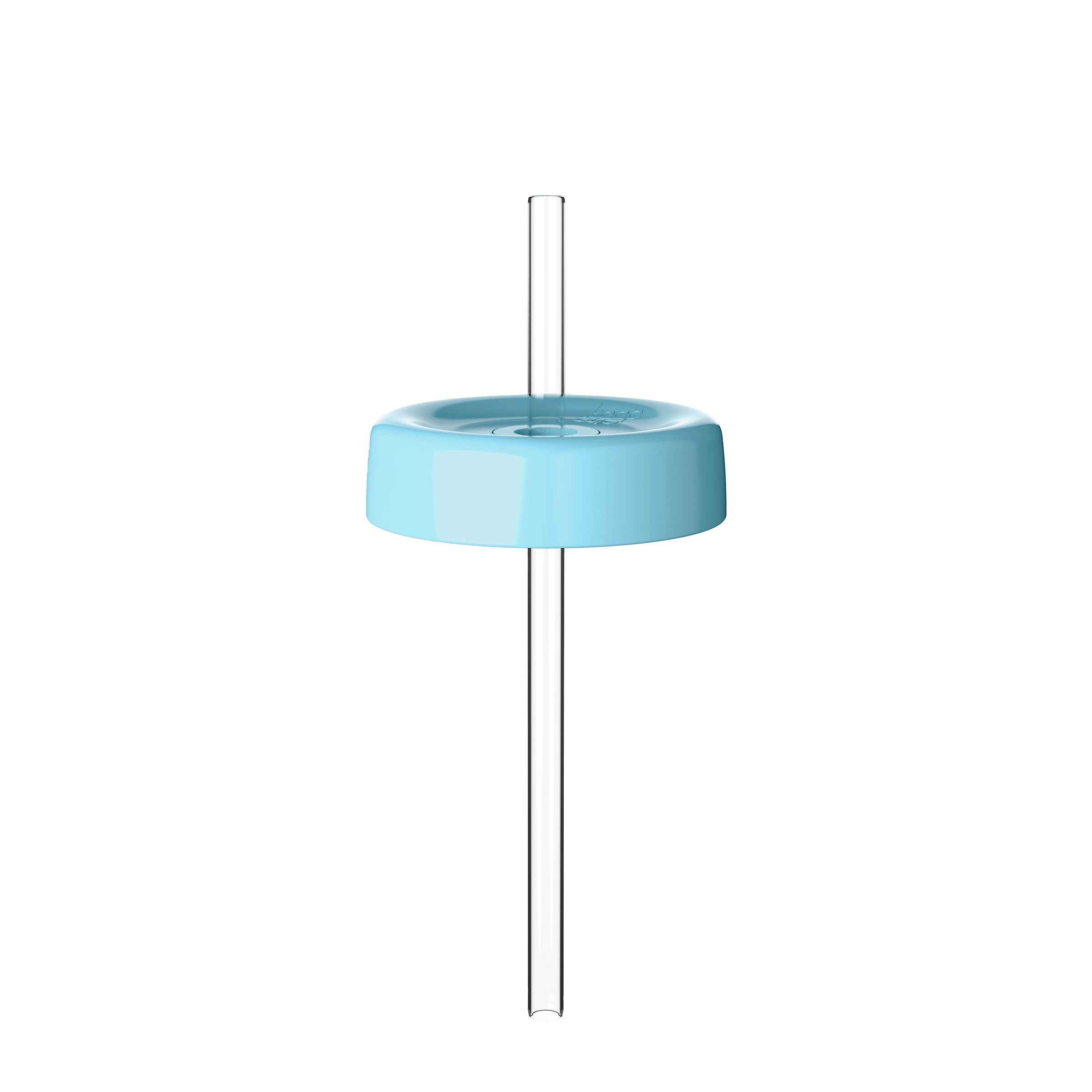 KeepCup Commuter Coffee Straw Lid in light blue, shown from a front angle with a clear reusable straw inserted through the centre of the lid against a plain white background.