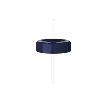 KeepCup Commuter Coffee Straw Lid in Navy, shown from a straight-on angle with a clear reusable straw inserted through the circular lid against a white background.