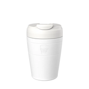 KeepCup Commuter M 12oz in Bone White, shown in a front-facing product shot against a plain white background, displaying the cup's clean minimalist design with matching lid and embossed logo.