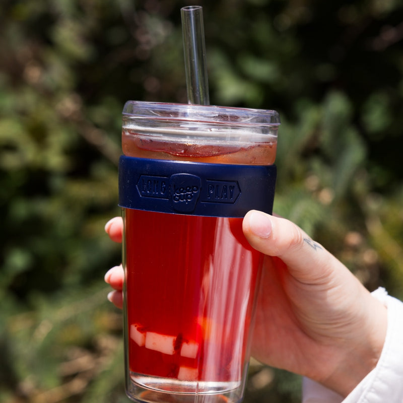 KeepCup Tasse à Café Glacé En Verre Trempé Avec Bande En Liège Récupérée, Couvercle Et Paille - 340 Ml