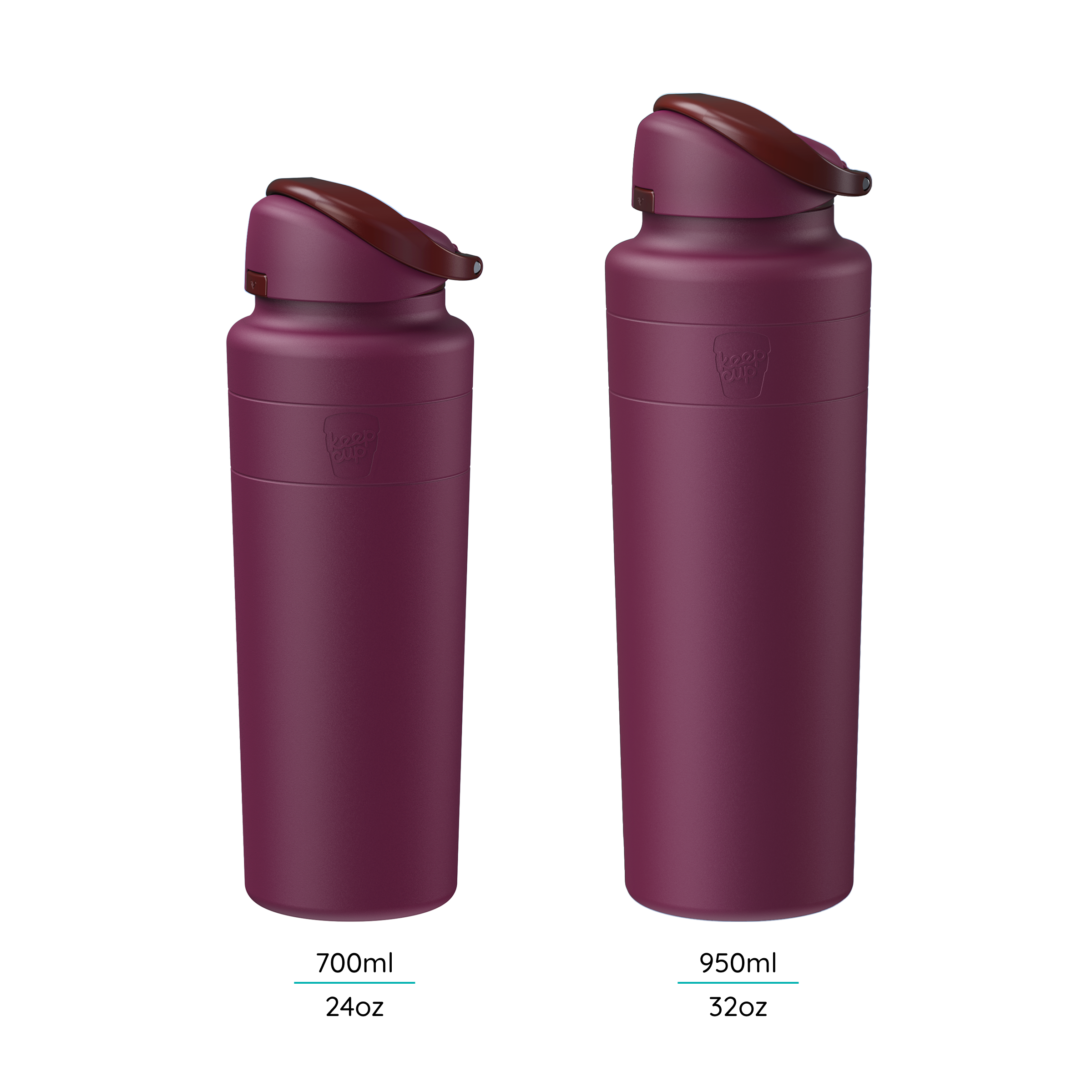 Two mulberry water bottles with different capacities labeled on a white background