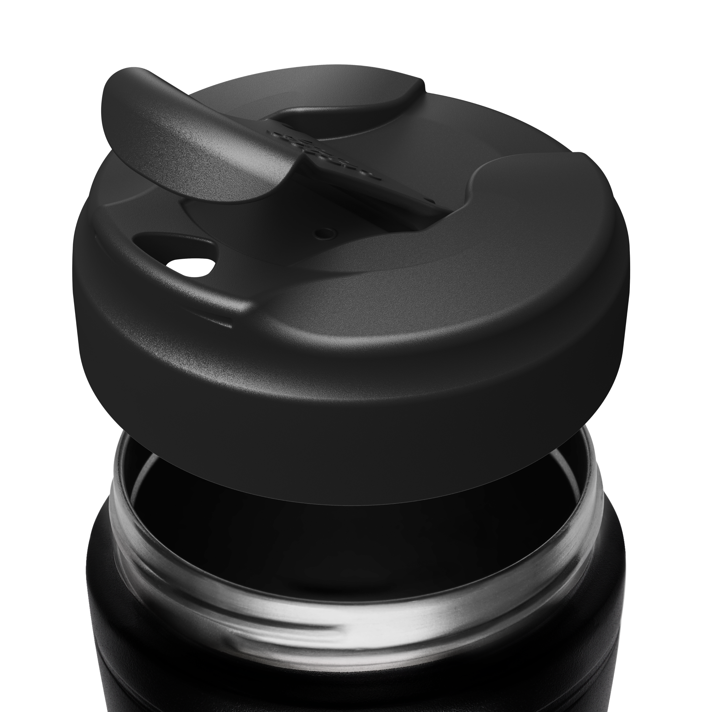 Close-up of a black insulated KeepCup commuter 8oz with a matching black flip lid, shown against a plain white background.