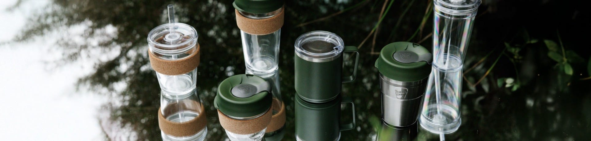 KeepCup Range in tempered glass, stainless steel, recovered cork 