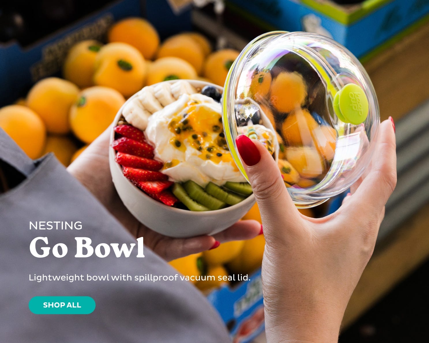 Nesting Go Bowl. Lightweight bowl with spillproof vacuum seal lid. Shop All.