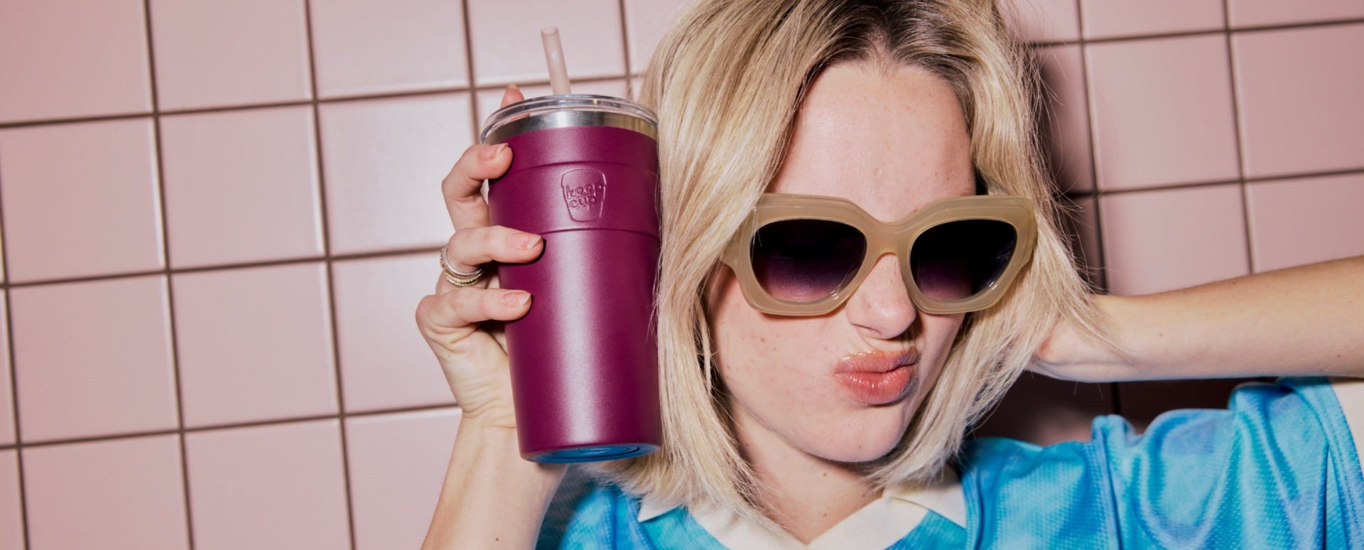 Woman holding KeepCup Sip & Chill Thermal travel Mug