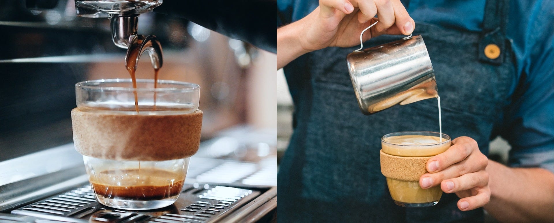 KeepCup Brew Cork 8oz under group head with coffee