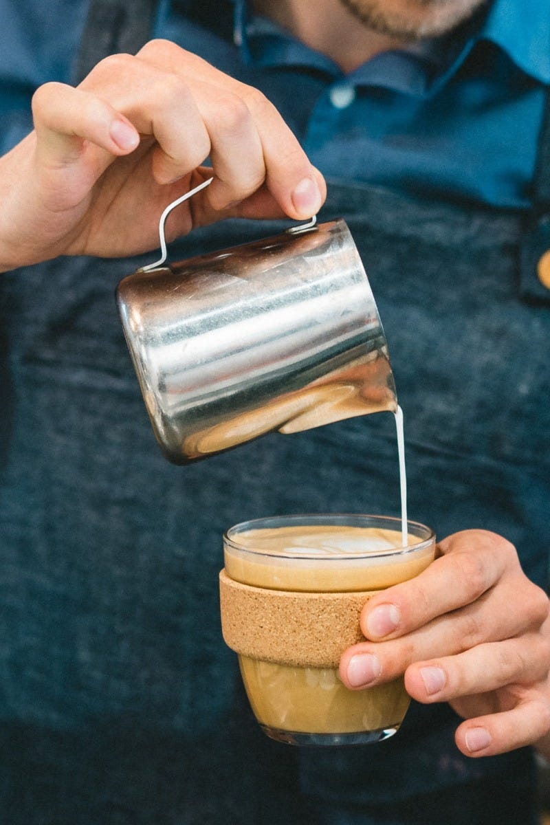 KeepCup Brew Cork 8oz under group head with coffee