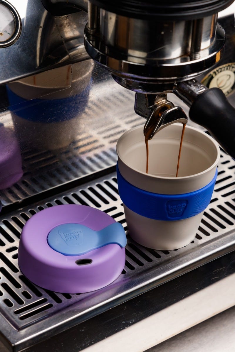 KeepCup Original S 8oz cup under grouphead coffee machine